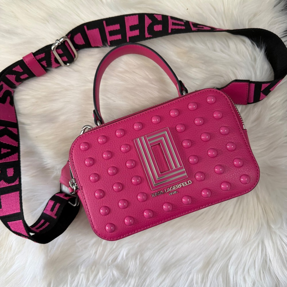 Karl Lagerfeld - Leather Hot Pink Studded Crossbody Camera Bag